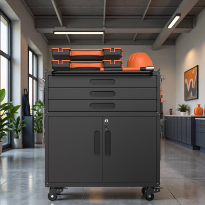 Armoire à outils roulante en métal 34,3 po - Garage robuste avec portes verrouillables et 3 tiroirs