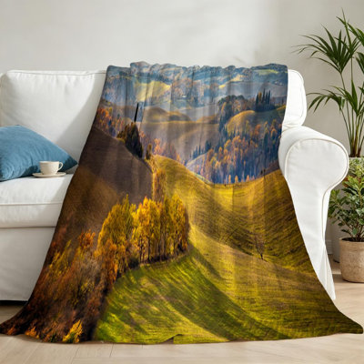 Jeté en flanelle transparente molletonnée, imprimé paysage simple de Tuscany Landscape Hills