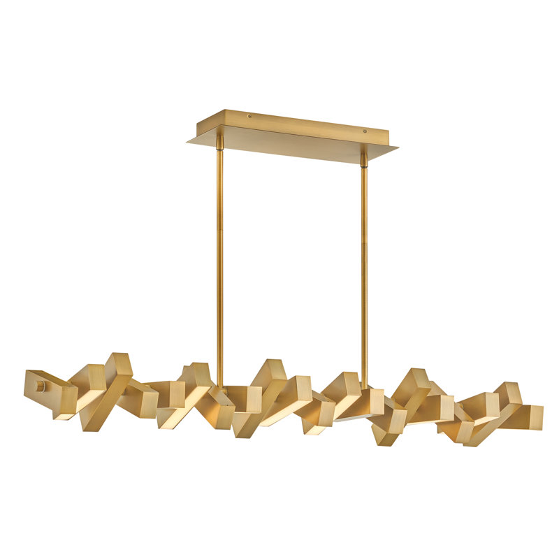 1 - Light Kitchen Island Rectangle Chandelier, Lacquered Brass