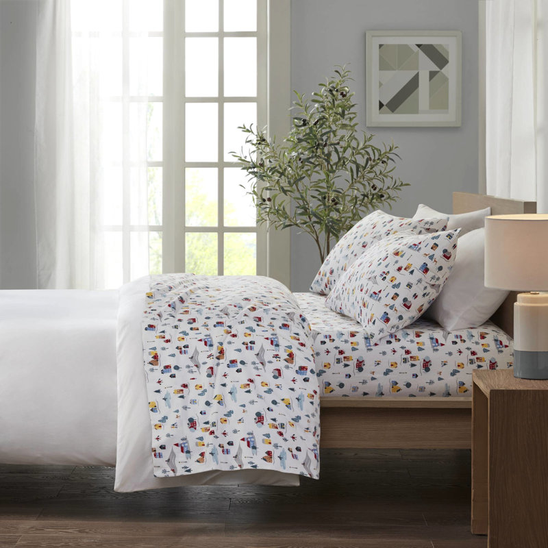 Ensemble de draps 3 pièces avec imprimé blanc Village