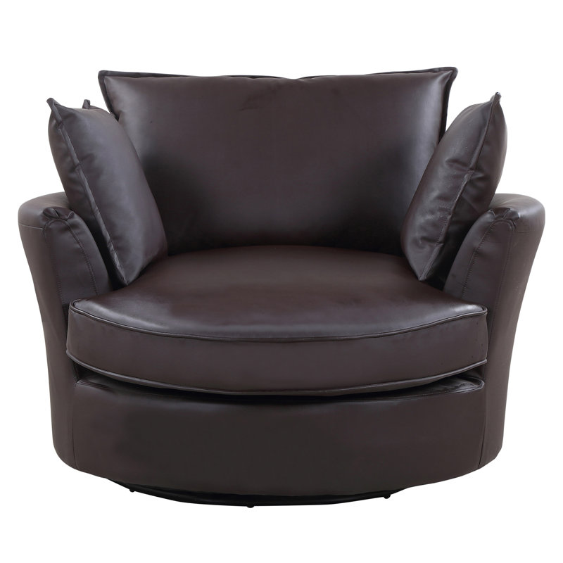 Barga Faux Leather Swivel Accent Chair, Brown