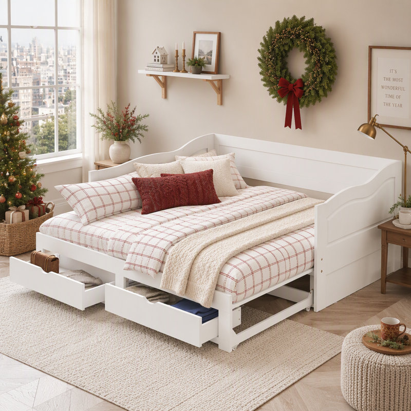 Lit de jour extensible en bois avec lit gigogne et tiroirs de rangement pour une solution de couchage polyvalente et multifonctionnelle dans la chambre d'amis