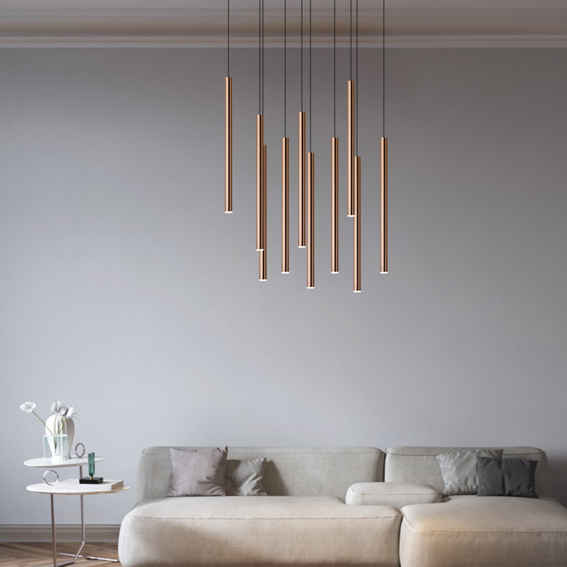 Luminaire suspendu cylindrique à 10 lumières DEL Baileyton, Cuivre