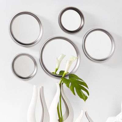  Bedouet 5-Piece Antique Silver Round Wall Mirror Set