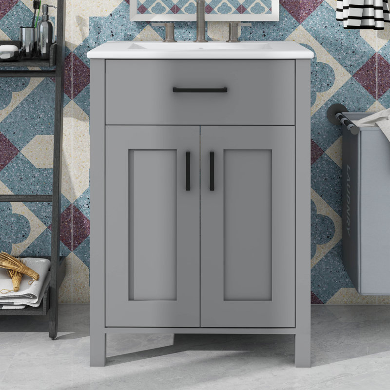 Lavabo de 24 pouces avec armoire intégrée, Grey, Noir
