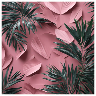 Coussins décoratifs roses à motif de feuilles de palmier tropical