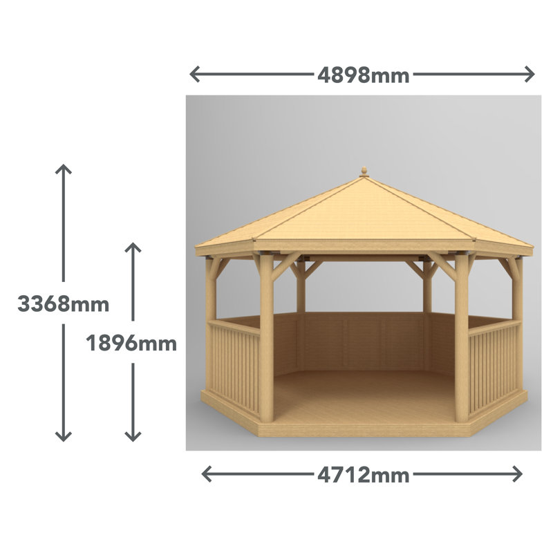 4.9m x 4.3m Solid Wood Gazebo with Installation Service, Country Thatch/Green Roof Lining