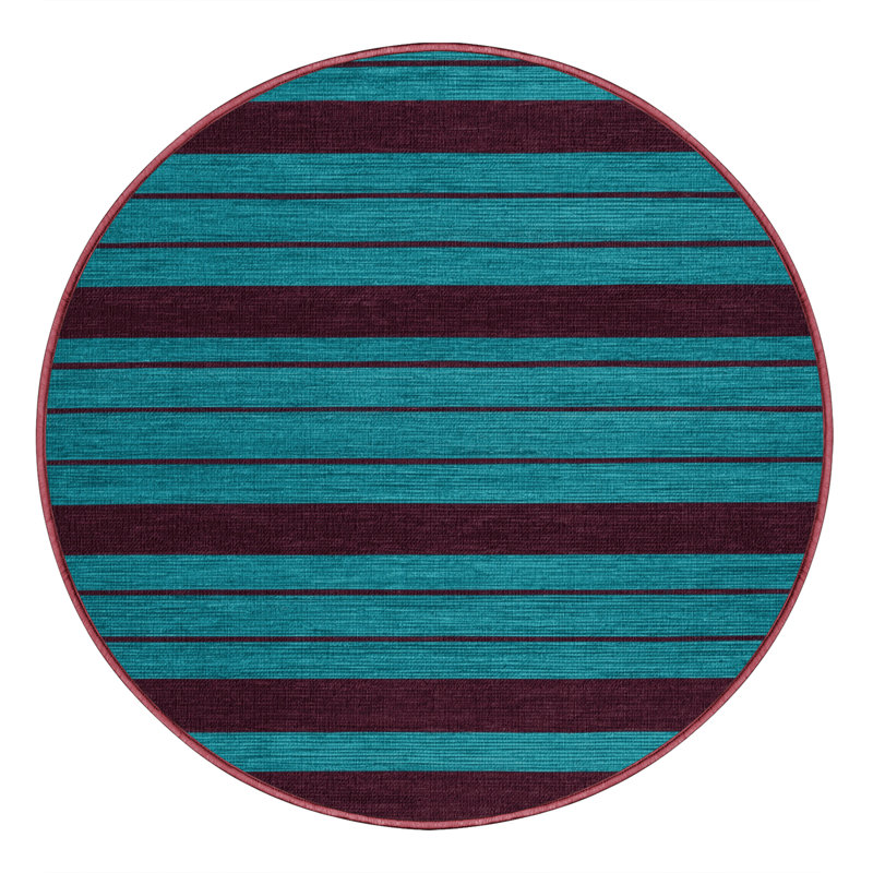Machine Washable Horizontal Stripes Red Area Rug, Round 5'