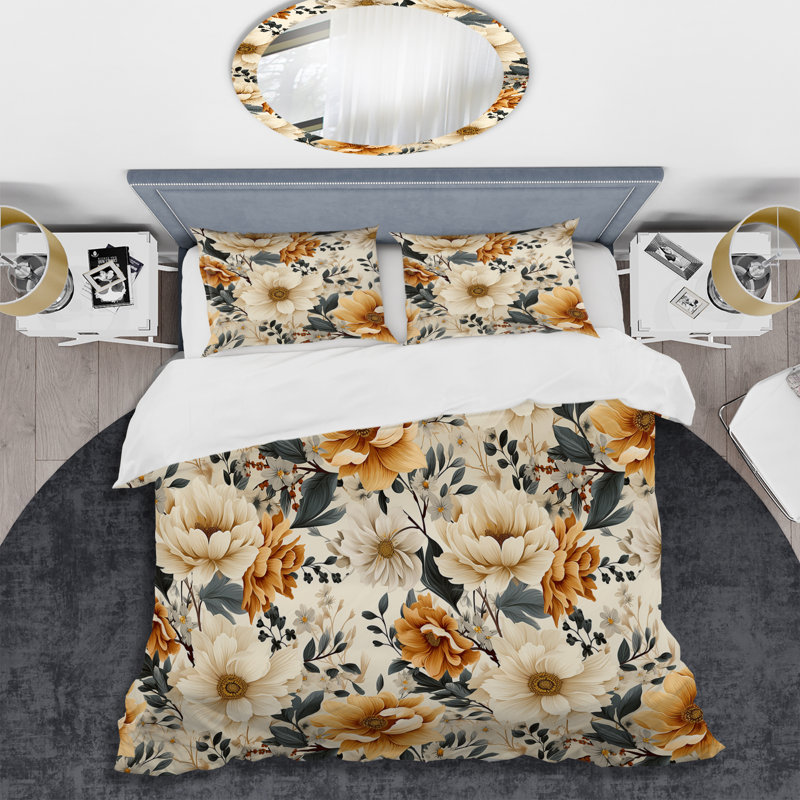 Rustic Floral Warmth Brilliance I Floral Duvet Cover, King Duvet Cover + 2 King Shams