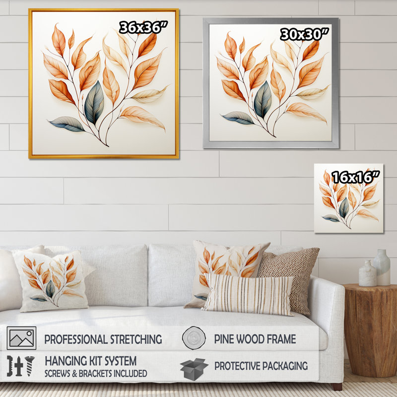 " Copper Leafy Abstractions II ", 16" H x 16" W x 1" D, Natural Floater Framed