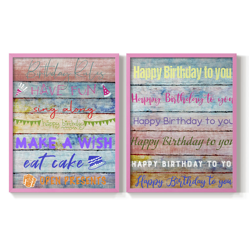 «Birthday Rules» - reproduction encadrée de qualité supérieure - prête à être accrochée - aucun clou requis - aucun clou requis