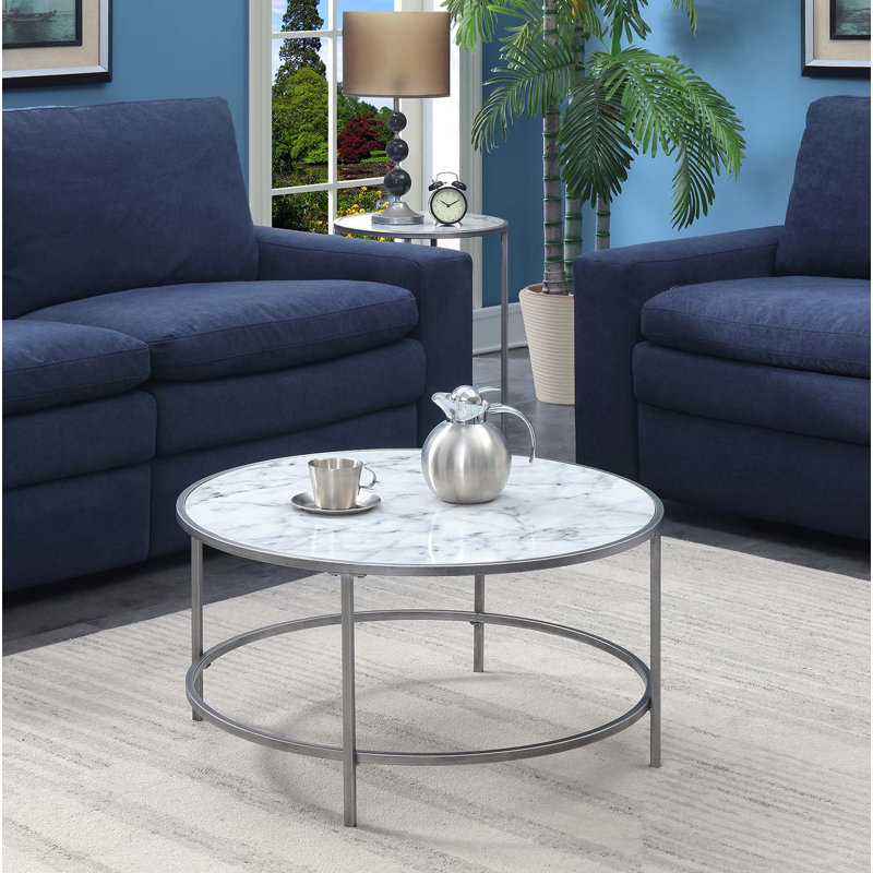 Table basse avec structure en métal Essex, Structure en simili marbre blanc / argenté