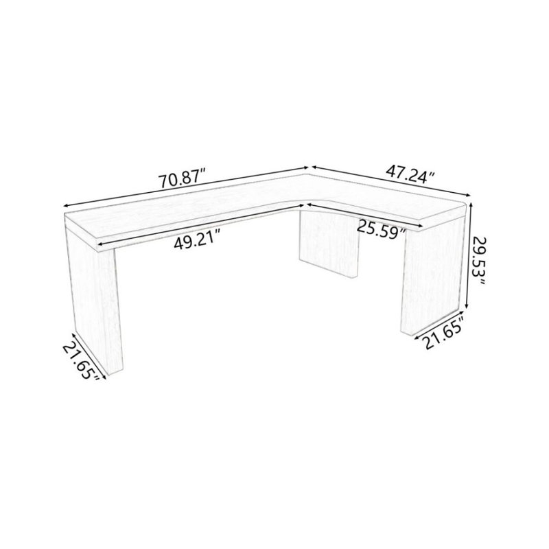 Burlywood L Shaped Solid Wood Corner Writing Desk, Right, 29.53" H x 70.87" W x 47.24" D
