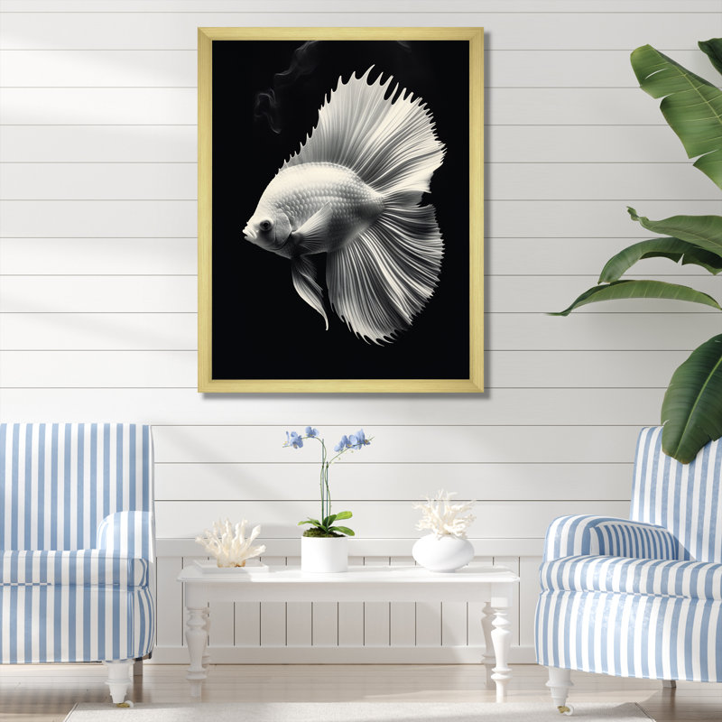 «Golden Glint And Graphite A Butterflyfiish», art mural sur toile, Cadre doré simple, H 40 po x l 30 po x P 1,5 po