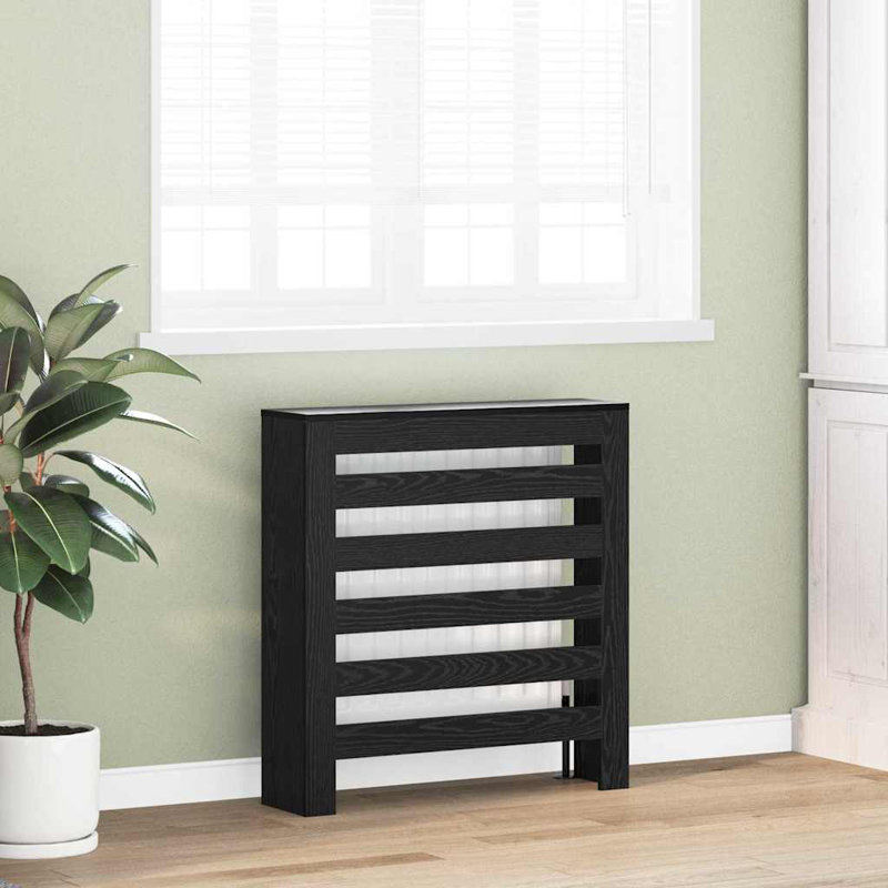 Small Radiator Cover, Black Oak, 78 x 20 x 82 cm, Horizontal Slats