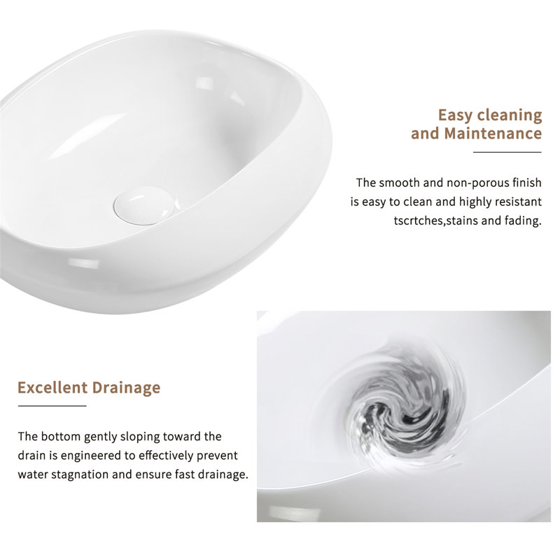 Oval Ceramic Vessel Sink - 18.1"×15" Shatterproof Bathroom Basin