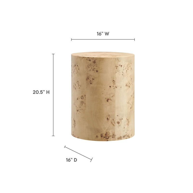 Natural Burl Wood Round Side Table, 16"