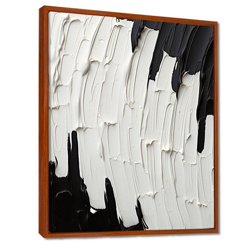«Momentary Spirit» noir et blanc abstrait I - reproduction d'art sur toile, H 32 po x l 24 po, Floater Framed Print, Brun