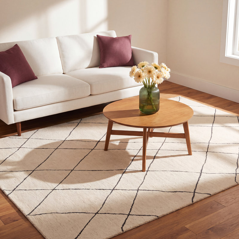 Seaton Geometric Handmade Tufted Wool Black/Cream Area Rug, Rectangle 6' x 9'