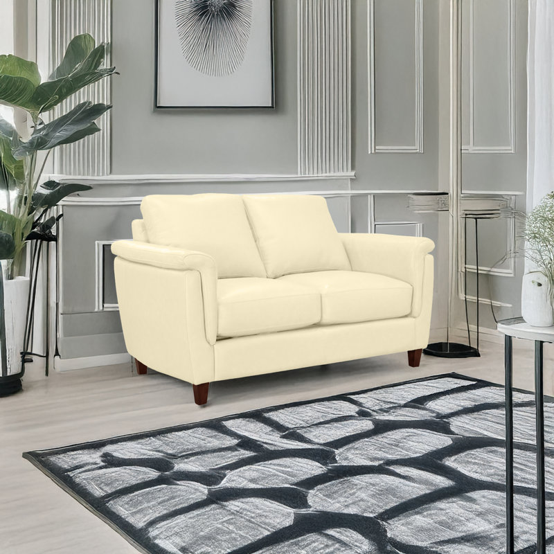 Causeuse en cuir véritable 57 po Rambrij, Crème