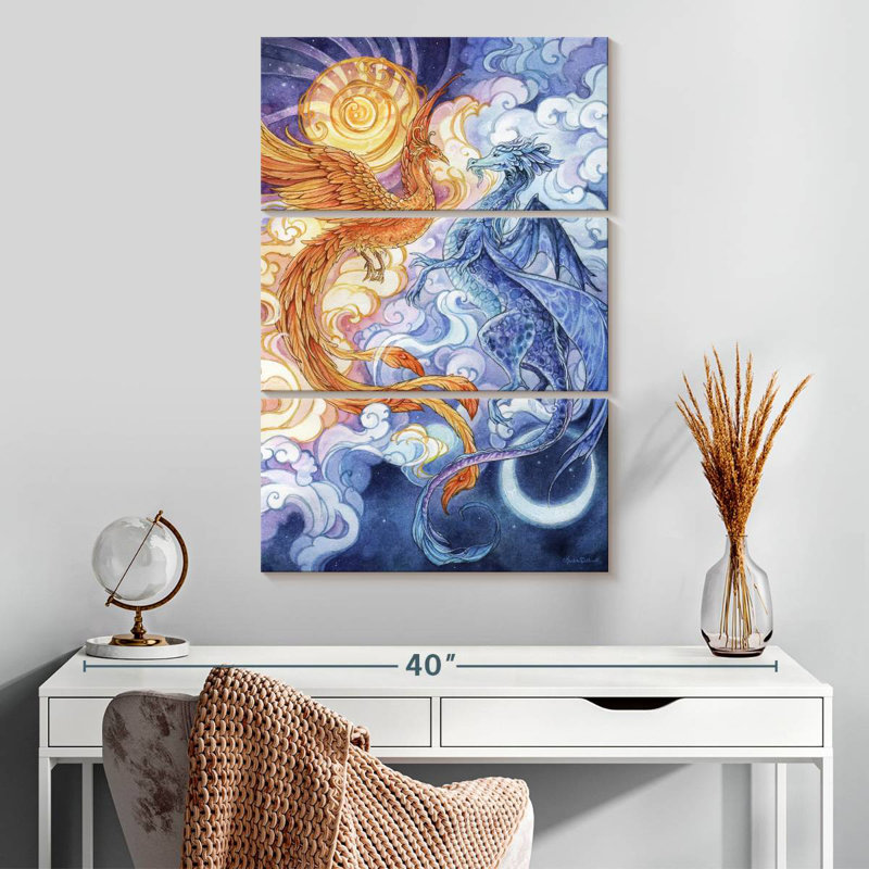 Brampt Sun Phoenix And Moon Dragon, 32" H x 20" W