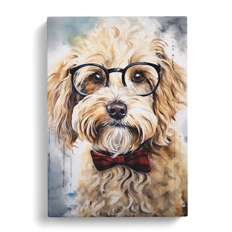Labradoodle With Glasses Painting - Wrapped Canvas