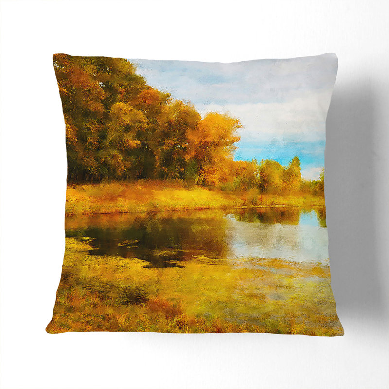 Forest and Lake Vol.3 Painting Scatter Cushion, 55cm H x 55cm W x 20cm D, Black