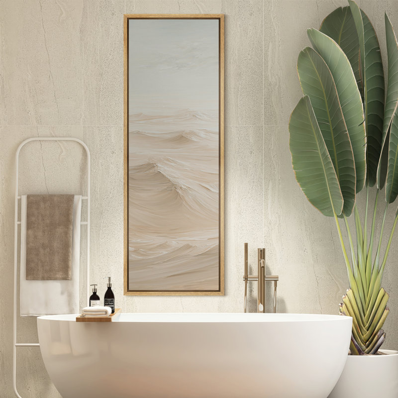 «Calm Minimal Desert Dunes Landscape», reproduction d'art sur toile encadrée, H 60 po x l 20 po x P 1,5 po, Naturel