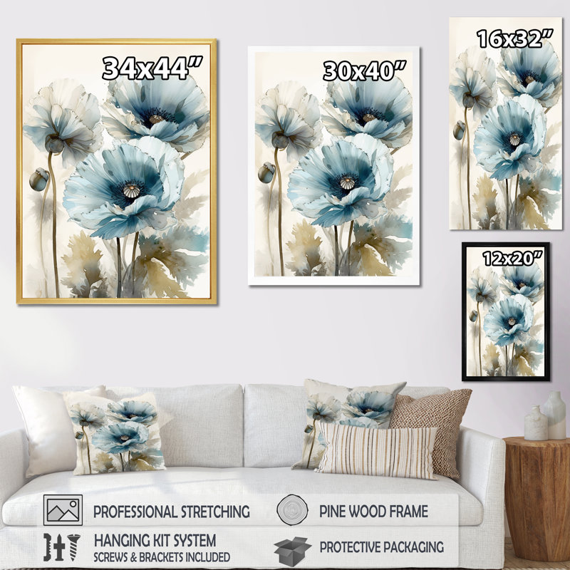 Radiance Remember Poppy I - Poppy Wall Decor, Cadre flottant noir, 40"H x 30"W x 1.5"D