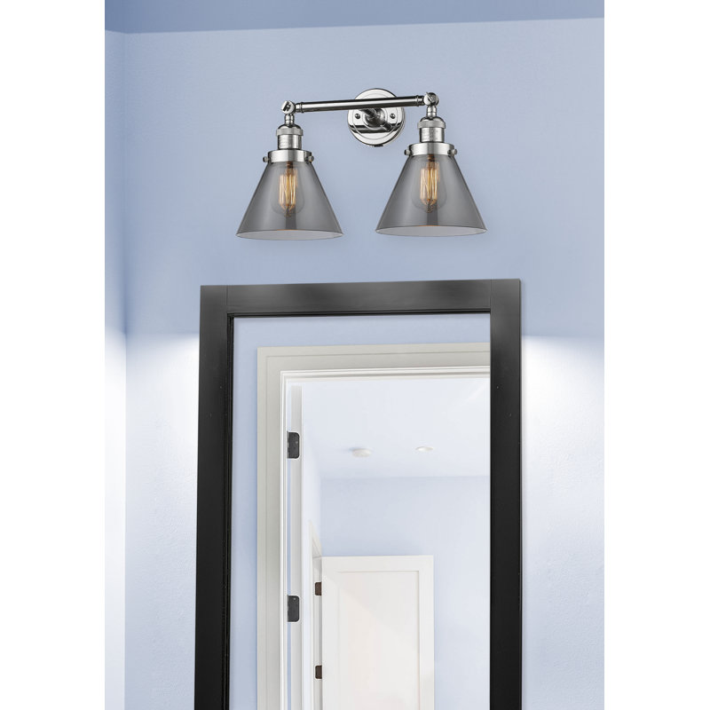 Cone 2 Light Tiltable Bath Vanity Light, Smoked, Polished Chrome, 60 Watt Vintage Incandescent Bulb