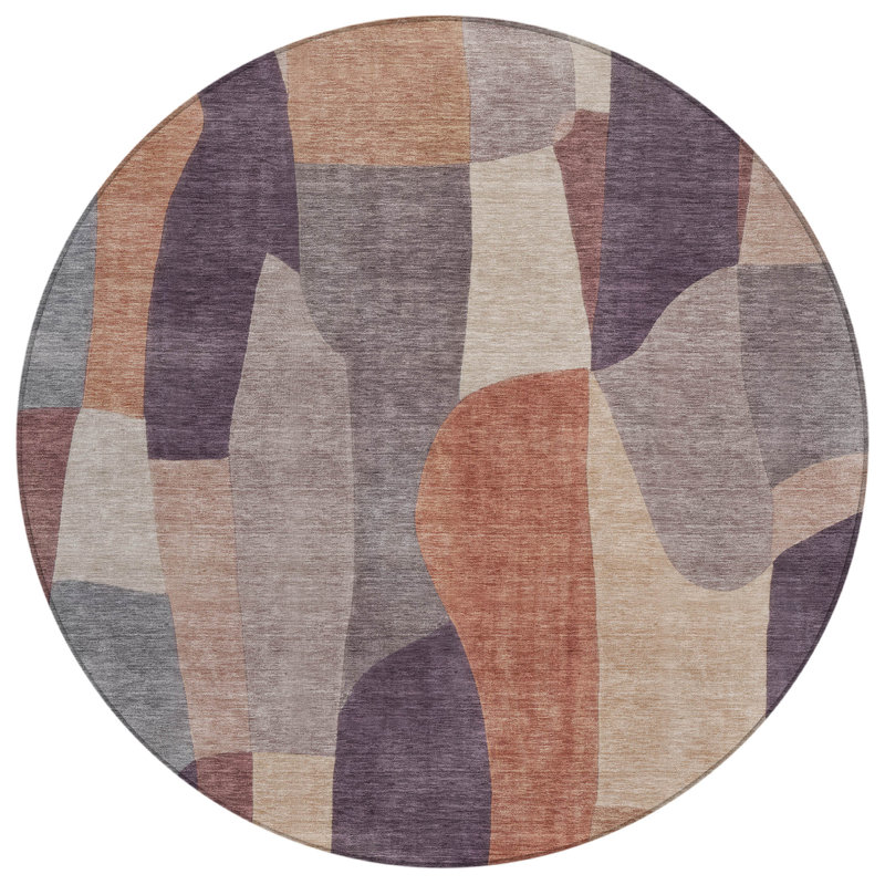 Machine Washable Indoor/Outdoor Kerwin ACN2376 Abstract Rug, Round 8'