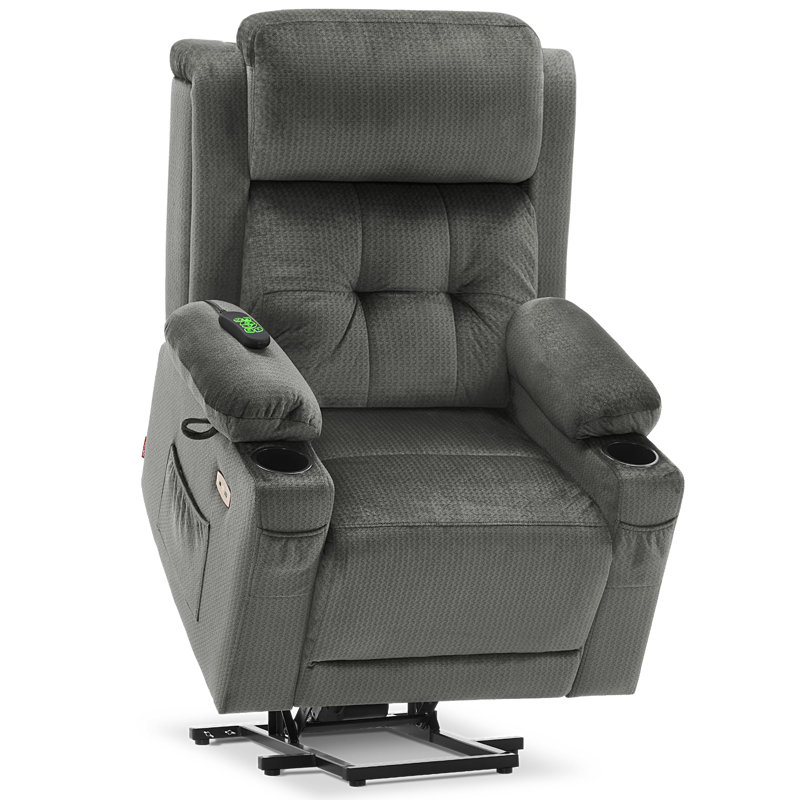 Power - Remote Lift Assist Recliner with Massage, Grey Fabric