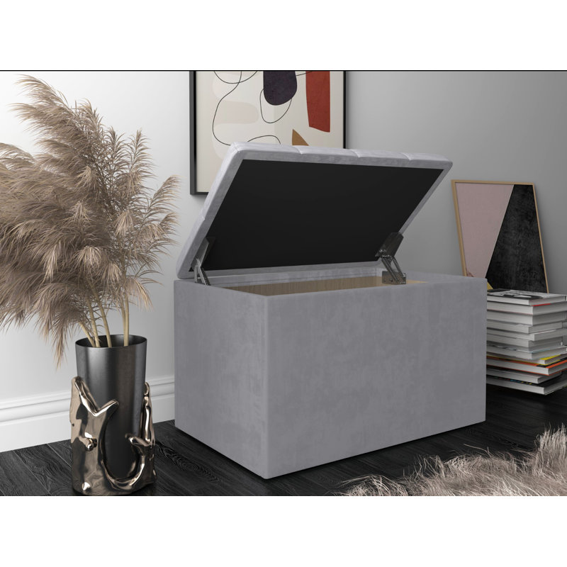 Velvet Upholstered Storage Bench, Grey Velvet, H46.99 x W76.2 x D46.99cm