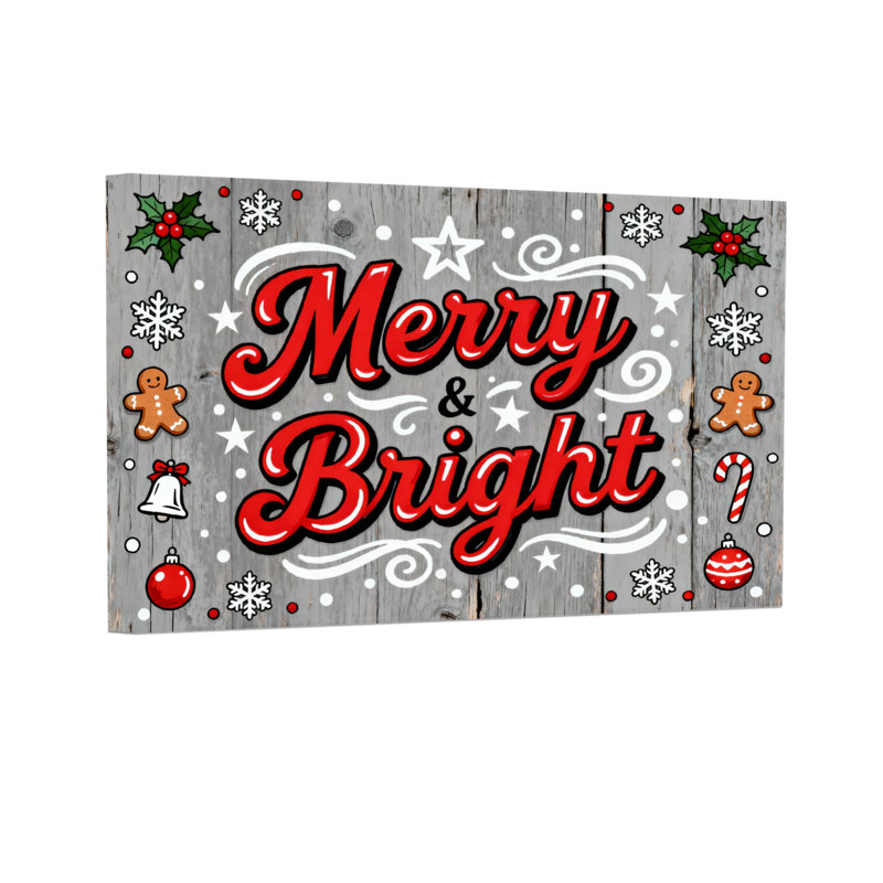 Motif joyeux de Noël avec des ornements et des flocons de neige, H 16 po x l 24 po