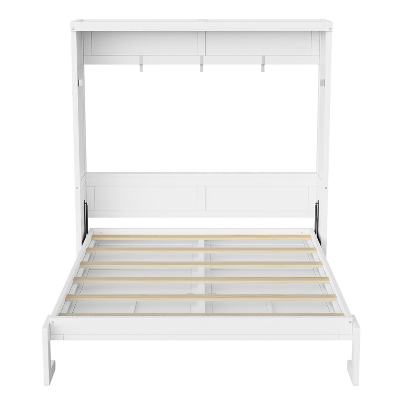 Lit escamotable double pleine grandeur avec rangement et cadre solide pour chambres d'amis et petites chambres, blanc, Blanc
