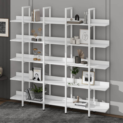 Bibliothèque à 5 niveaux avec bureau ouvert, étagère de style industriel rétro