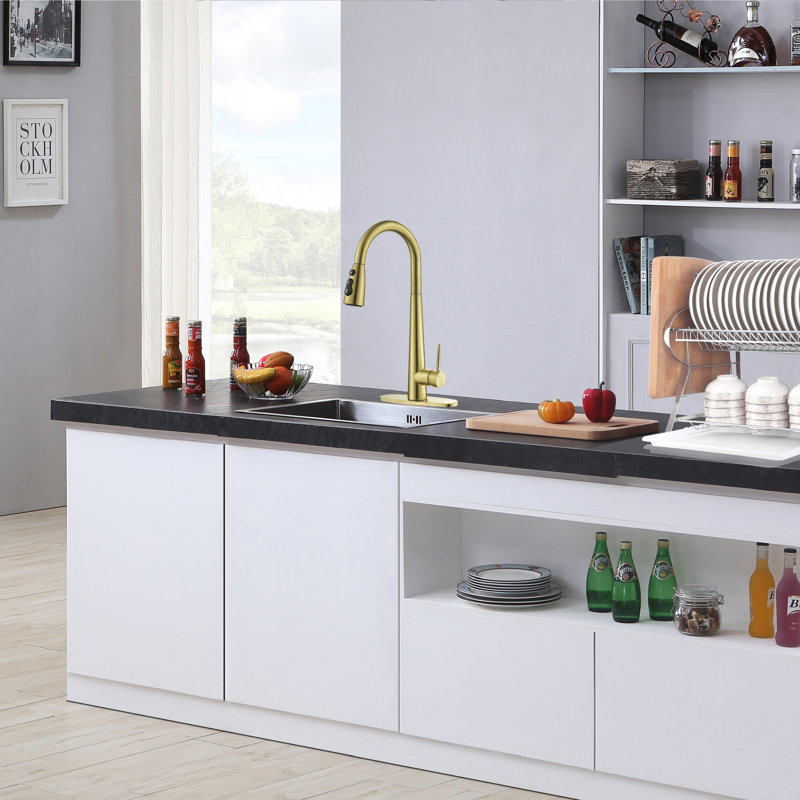 WESTINUS Pull Down Kitchen Faucet, Brushed Gold