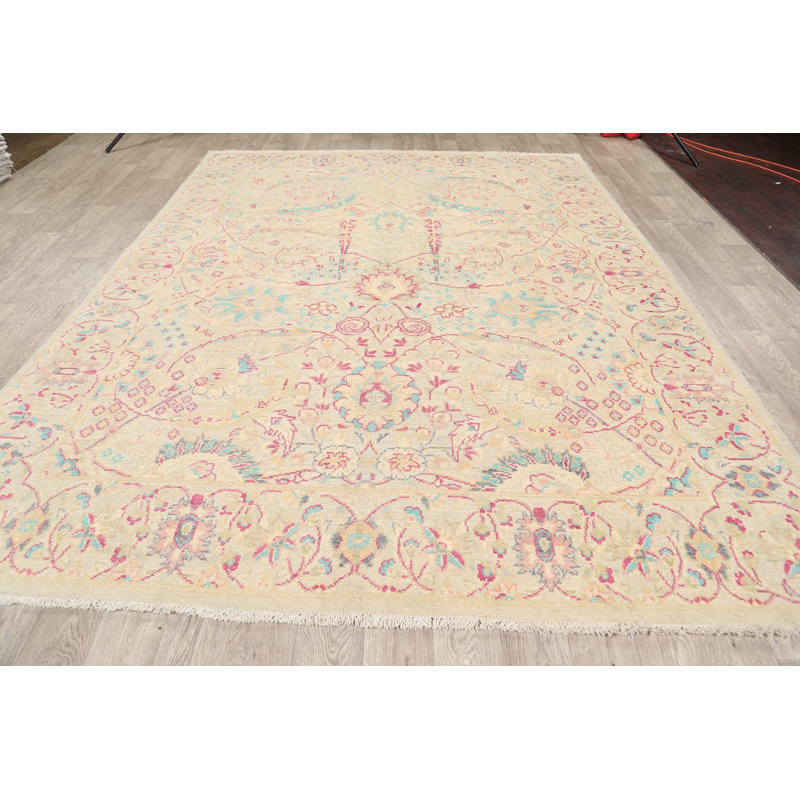 Tapis unique en laine noué à la main Oushak nouvel âge 7 pi 9 po x 10 pi 1 po beige