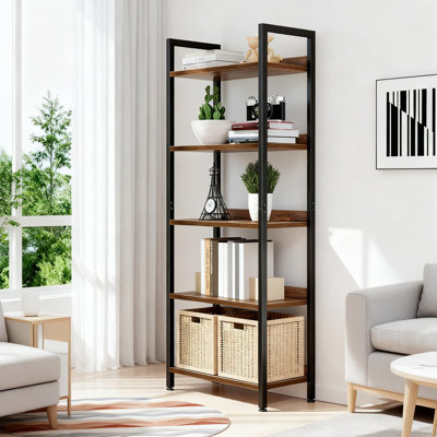 5-Tier Bookshelf With Metal Frame, Freestanding Storage Organizer For Living Room, Home Office And Bedroom, Open Shelving Unit With Wooden Baffles by 17 Stories