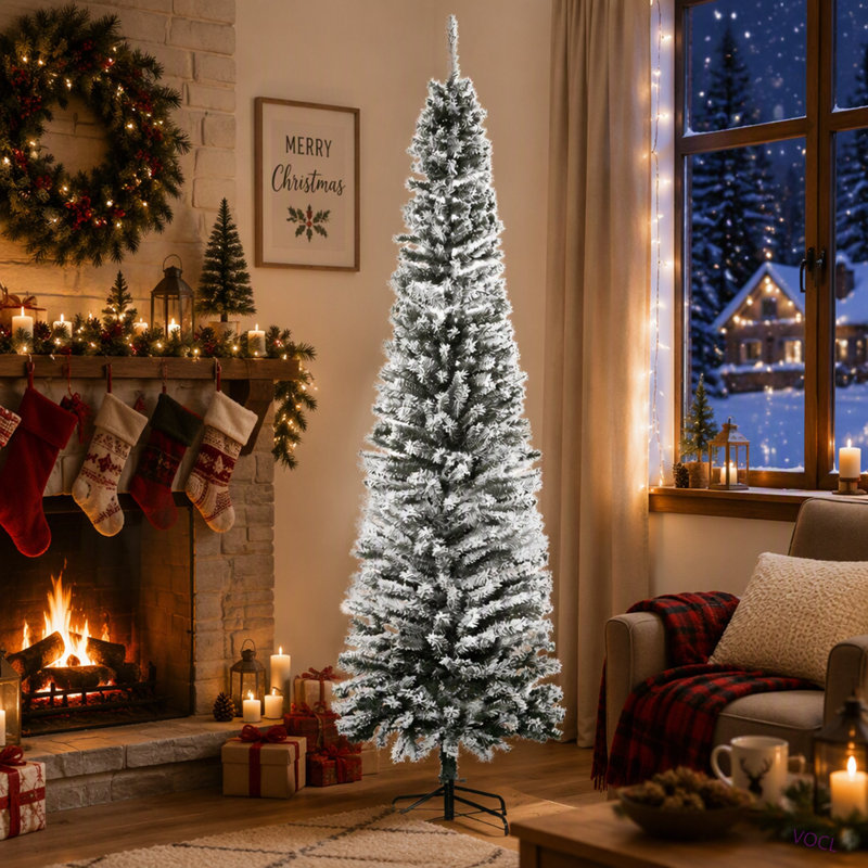 Arbre de Noël artificiel mince enneigé 7,5 pi avec branches réalistes et 738 pointes, 9'
