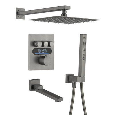 Lefton Shower System In Fahrenheit Display (battery-free), 10” Overhead Shower Head With All-in-one Handheld Spray Showerhead And Bathtub Faucet, 4-in-1 Control System, Sswm2502