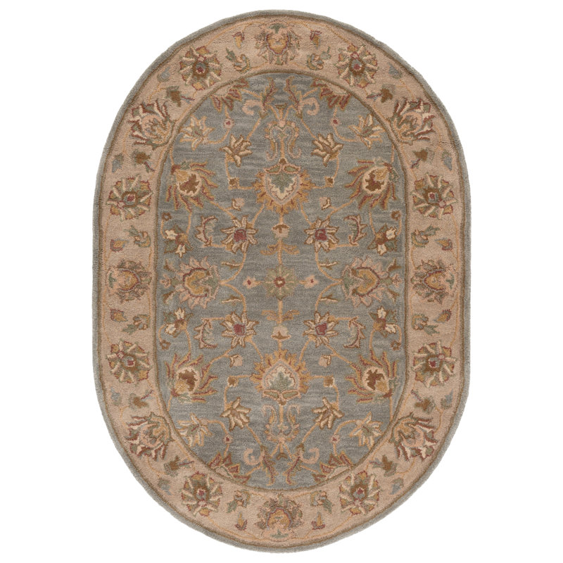 Tapis bleu / beige en laine touffeté à la main Cranmore, Ovale 7 pi 6 po x 9 pi 6 po