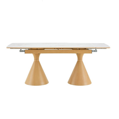 Extendable Stone-Top Dining Table: White Marble-Patterned Tabletop With Metal Legs. A Modern, Luxury-Inspired Rectangular Dining Table