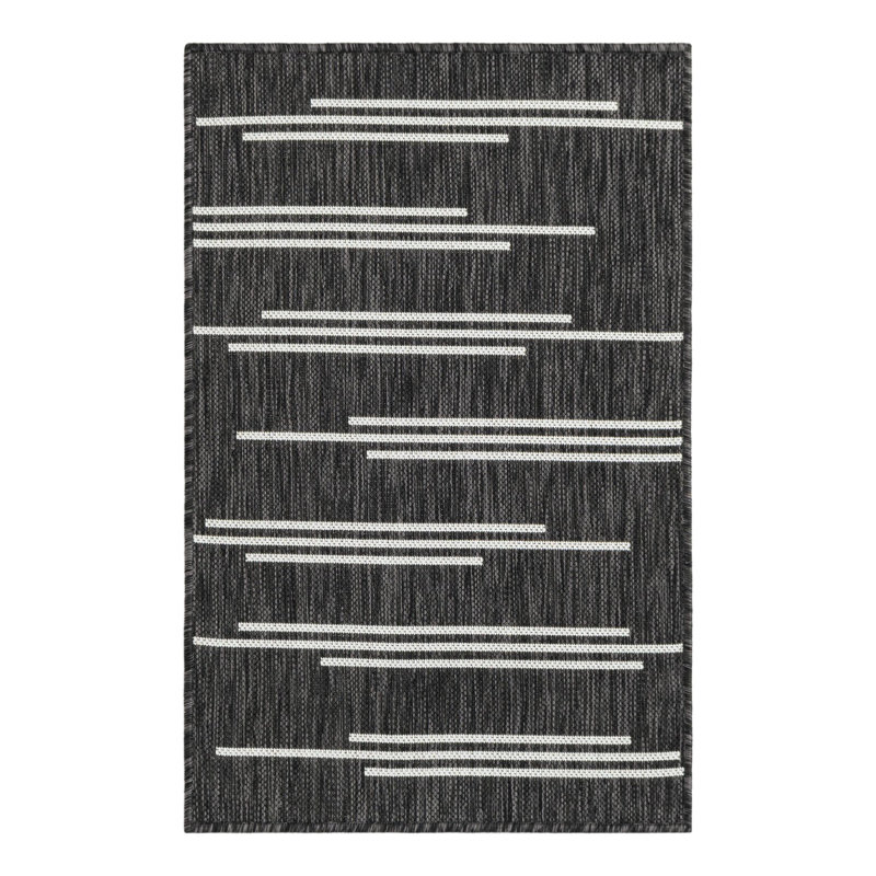 Tapis intérieur / extérieur en polypropylène géométrique tissé à la machine en noir / blanc, Rectangle 2 pi x 3 pi 1 po