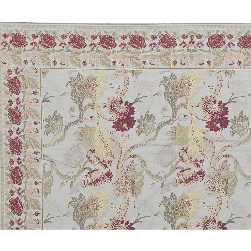 Milano Savonile Azm Wool Floral Area Rug in Ivory/Red, Rectangle 10'2" x 14'2"