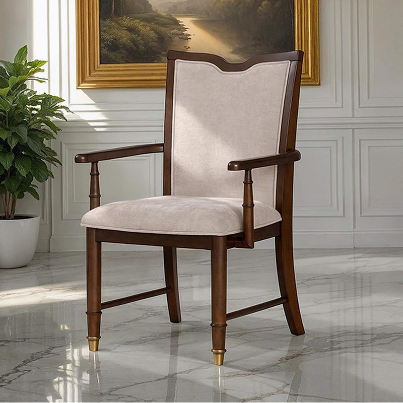 Chaise de salle à manger 2 pièces avec accoudoirs et dossier rembourrés or