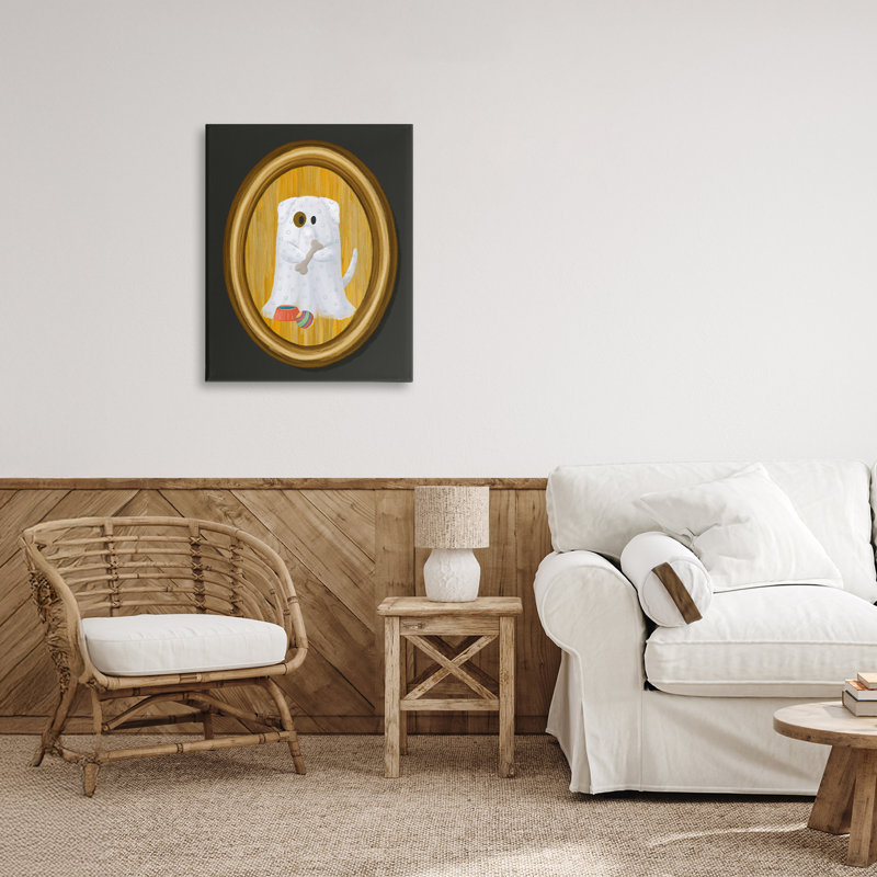 Chien fantôme avec toile d'os, design par Jennifer Stith, H 20 po x l 16 po