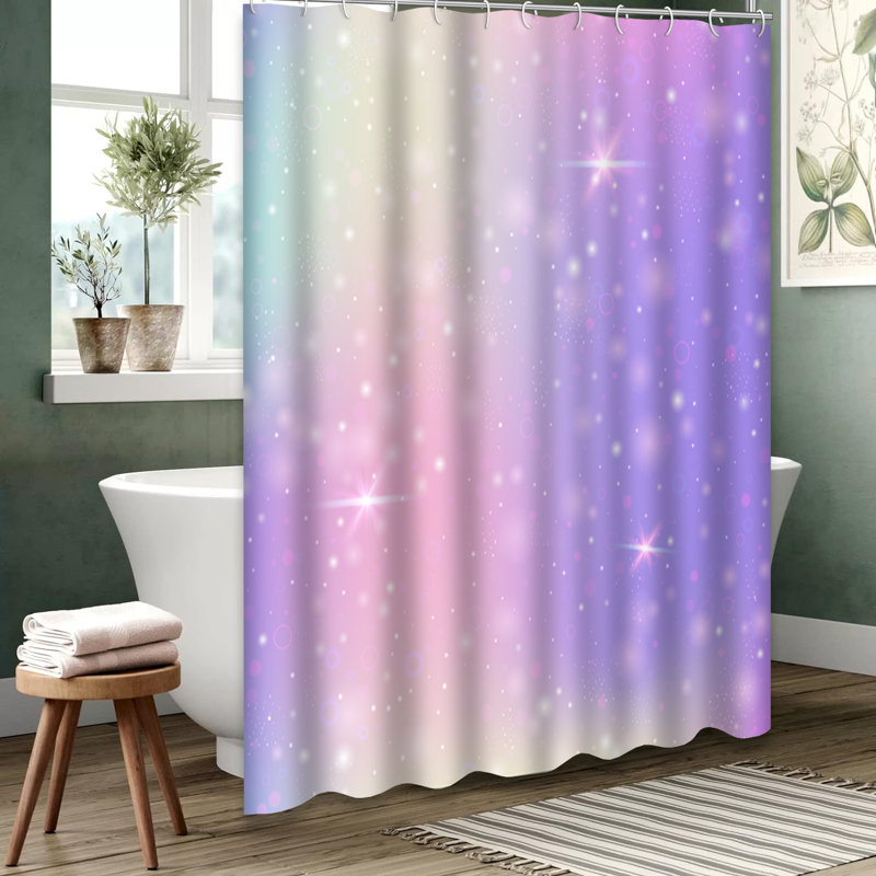 Rideau de douche à 12 crochets Kawaii, L 72 po x l 78 po, Kawaii Rainbow Universe Colours 