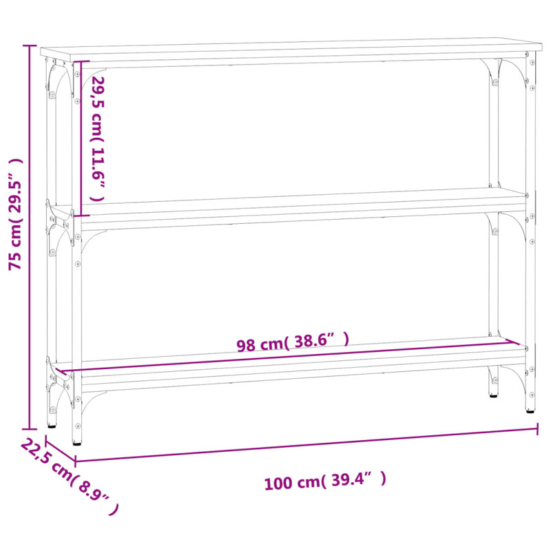 Console Table, Black, 75cm H x 100cm W x 22.5cm D