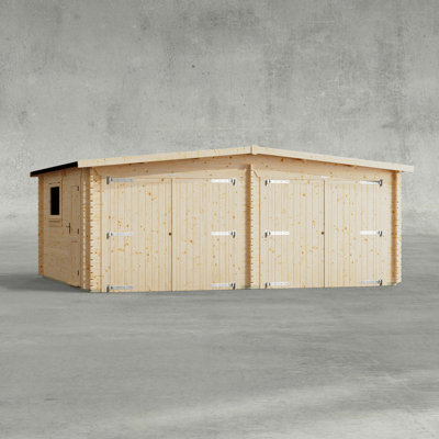 Powersheds 16 x 20ft Apex Double Garage Log Cabin - 44mm
